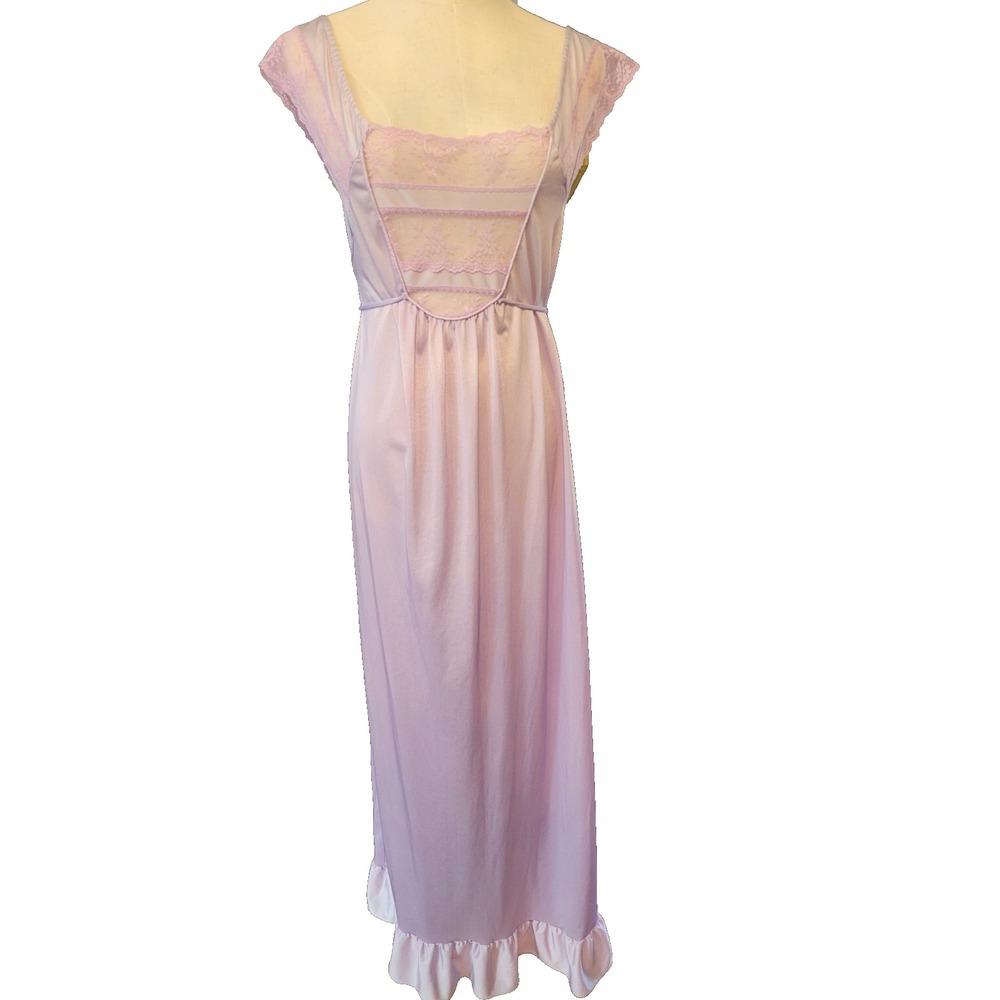 VTG Dramatic Womens Lavender Satin & Lace SZ M Fairy Cottagecore Maxi Nightgown